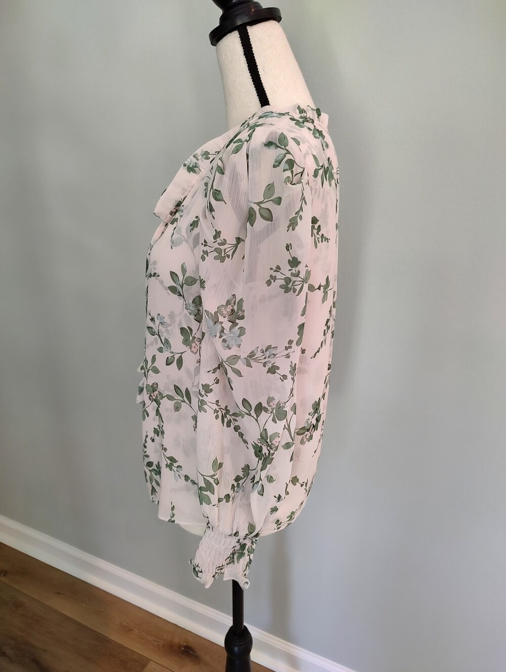 MISA LOS ANGELES Siena White Sage Semi-Sheer Ruffle Top Botanical S - Picture 9 of 15